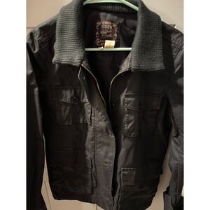 J Crew Washed Aged Utility Jacket Black Ribbed Collar Women's Size M